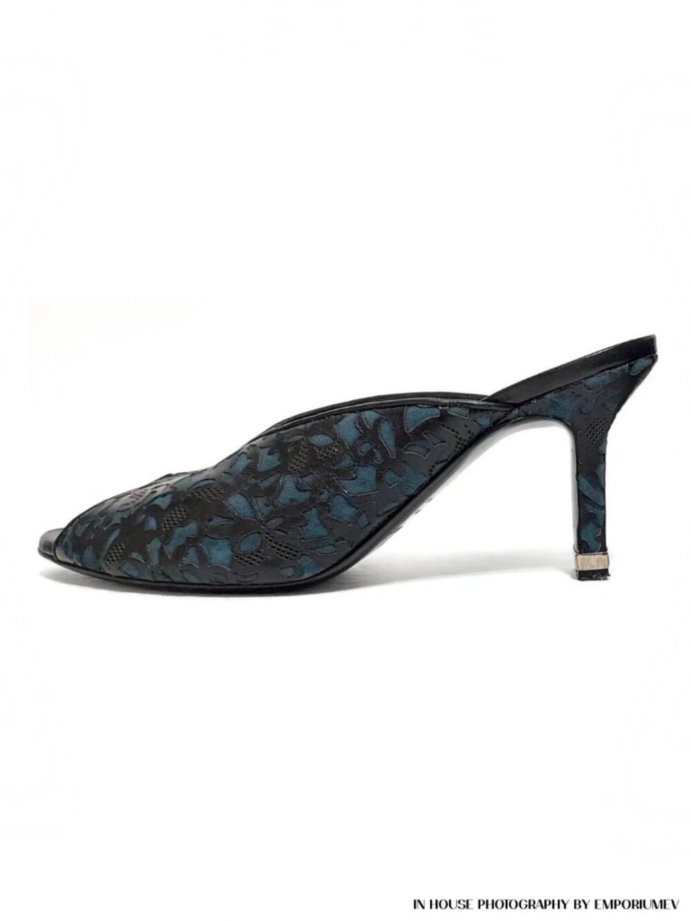 La Perla Black Leather Blue Suede Women 37 EU 7 US Open Toe Mules